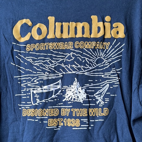 FREE w/ Purchase Men’s Columbia Sportswear Navy Blue Logo Tee Tshirt Medium - Picture 5 of 5